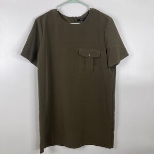 Forever 21 Womens Dress Size L Shift Short Sleeve Solid Green Round Neck‎ Short